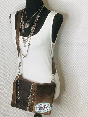 Western Genuine Cowhide crossbody purse with flair
